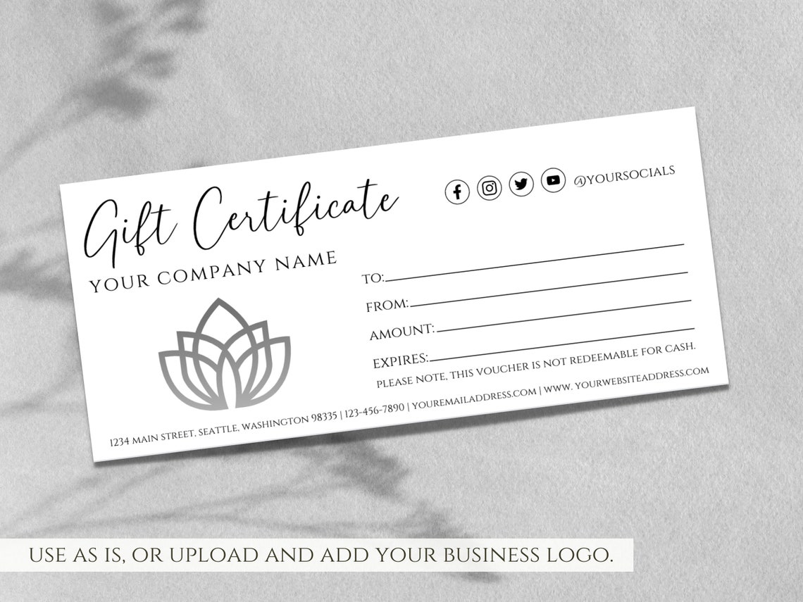 Modern Gift Certificate Template Printable Editable Gift Card Etsy