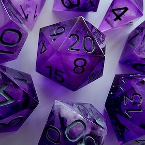 Amethyst| 9 Piece Sharp Edge Dice Set| Roleplaying Games, Table Top Gaming