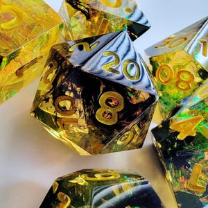Golden Nebula| 7 Piece Sharp Edge Dice Set| Roleplaying Games, Table Top Gaming