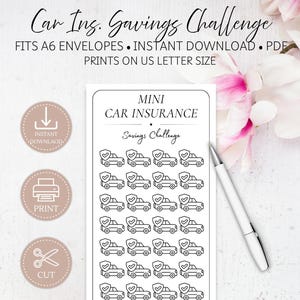 New Design* Car Insurance Savings Challenge: A6 Printable Envelope Insert, Cash Stuffing (Digital Download)