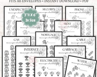 Household Bills Bundle Savings Challenges: Printable A6 Envelope Inserts (PDF)