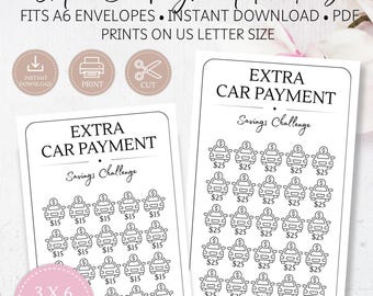 New Design* Extra Car Payment Savings Trackers: Save 450 & 750 Dollars, Printable A6 Envelope Inserts (PDF)