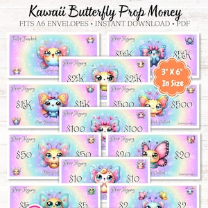 Kawaii Butterfly Prop Money | Placeholders: A6 Cash Stuffing Inserts (Printable PDF)