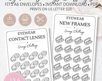 Eyewear Savings Challenges: Printable A6 Envelope Inserts, Cash Stuffing, Budget Binder Trackers (PDF)
