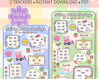 Sticky Notes Savings Challenges: Save 750 Dollars, Printable A6 Envelope Inserts (PDF)