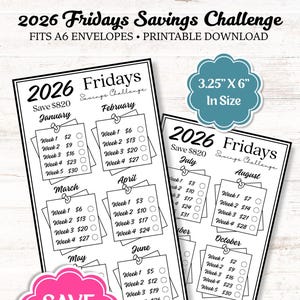 Défi économique du vendredi 2026 : économisez 820 dollars, encarts pour enveloppes A6 imprimables (téléchargement PDF)