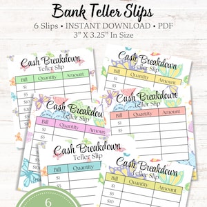 Scontrini di cassa Butterfly Cash Breakdown: PDF stampabile