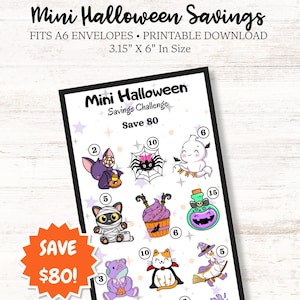 Mini Halloween Savings Challenge: Save 80 Dollars, A6 Envelope Insert (PDF Download)