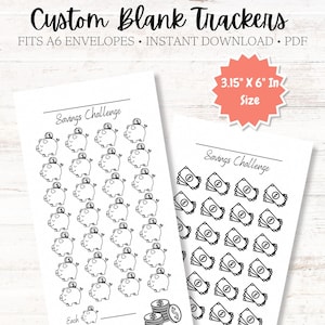 New Designs* Custom Blank Savings Tracker ~ Budget Binder Insert ~ Fits Inside A6 Envelopes ~ PDF