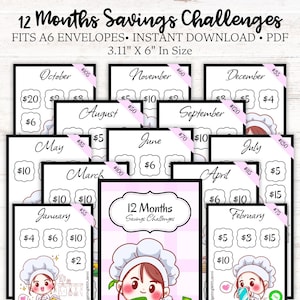 12 Months Anime Savings Challenges: 1K Savings, Printable A6 Envelope Inserts (PDF)
