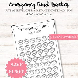 A5 Emergency Fund Savings Challenge ~ Save 1500 Dollars ~ Personal Finance ~ Fits Inside A5  Envelopes