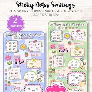 付箋節約チャレンジ：750ドル節約、印刷可能なA6封筒インサート（PDF）