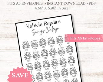 A5 Vehicle Repairs Savings Challenge ~ Save 525 Dollars ~ Fits Inside A5 Envelopes ~ PDF