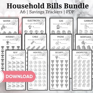 Household Bills Bundle Savings Challenges ~ Personal Finance ~ Fits Inside A6 Envelopes ~ PDF