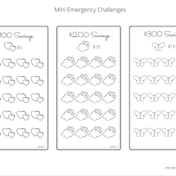 Mini défis d'économies d'urgence ~ Économisez 100, 200 et 300 dollars ~ Petit budget ~ Convient aux enveloppes A6 ~ PDF