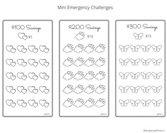 Mini Emergency Savings Challenges ~ Save 100, 200, & 300 Dollars ~ Low Budget ~ Fits Inside A6 Cash Envelopes ~ PDF