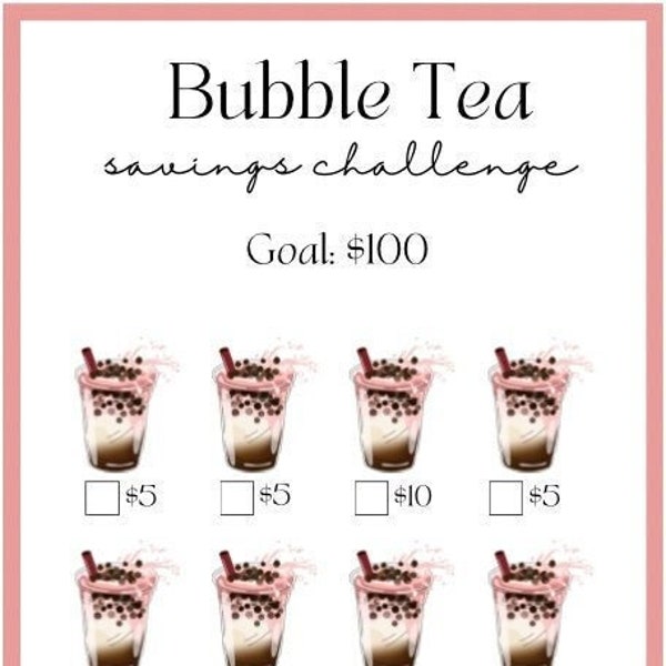 A7 Bubble Tea Savings Challenge ~ Save 100 Dollars ~ Low Budget ~ Fits A7 Envelopes ~ PDF