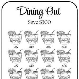 Dining Out Savings Challenge ~ Save 300 Dollars ~ Sinking Fund ~ Fits Inside A6 Envelopes ~ PDF