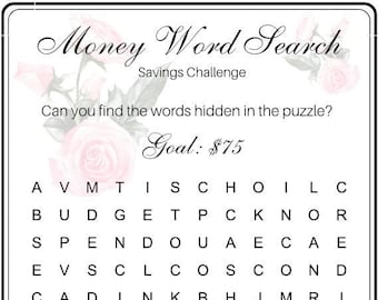 Money Word Search Savings Challenge: Save 75 Dollars, Printable A6 Envelope Insert (PDF)