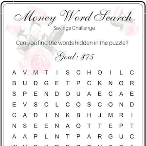 Money Word Search Savings Challenge ~ Save 75 ~ Low Budget ~ Fits A6 Envelope ~ PDF