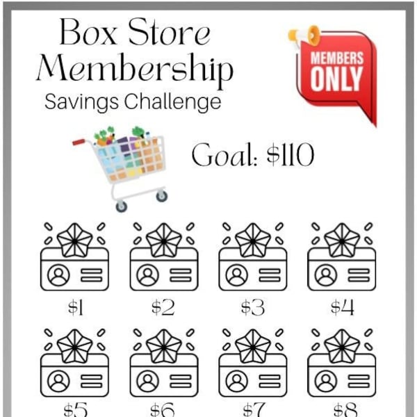 Mini Savings Challenge ~ Box Store Savings Challenge ~ Wholesale Savings ~ Save 110 Dollars ~ Fits A6 Cash Envelope ~ Digital PDF