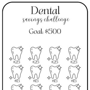 Dental Savings Challenge ~ Save 500 Dollars ~ Fits Inside A6 Cash Envelopes ~ PDF