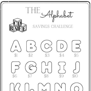 Alphabet Savings Challenge ~ Save 351 Dollars ~ Low Budget ~ Fits Inside A6 Cash Envelopes ~  PDF