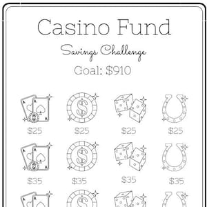Mini Savings Challenge ~ Casino Fund Savings Challenge ~ Save 910 Dollars ~ Fits Inside A6 Envelopes ~ Printable