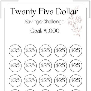 Besparingsuitdaging 25 dollar ~ Bespaar 1000 dollar ~ Past in A6-enveloppen ~ pdf