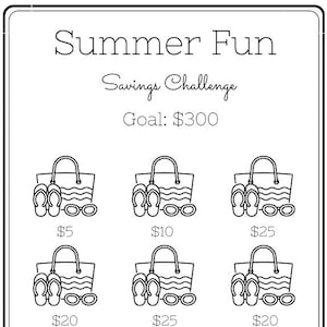 Summer Fun Savings Challenge ~ Save 300 Dollars ~ Low Budget ~ Fits Inside A6 Envelopes ~ Printable