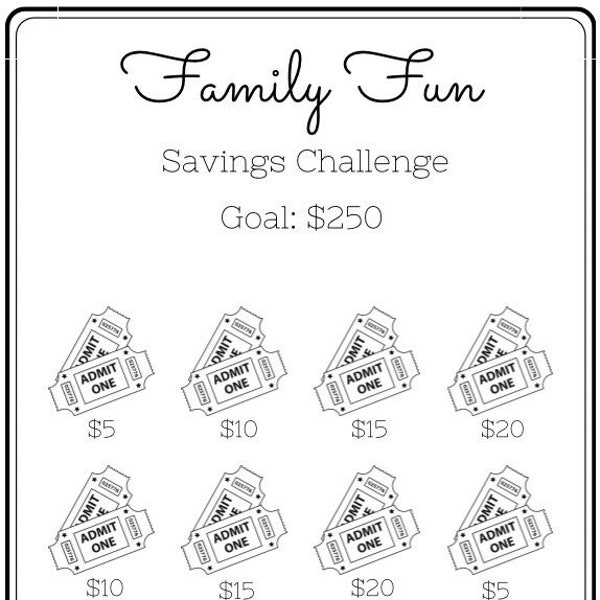 Mini Savings Challenge ~ Family Fun ~ Save 250 Dollars ~ Low Budget ~ Fits A6 Cash Envelope ~ PDF