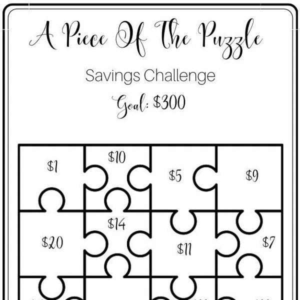 Mini Savings Challenge ~ Puzzle Savings Challenge ~ Save 300 ~ Low Budget ~ Fits A6 Envelope ~ PDF
