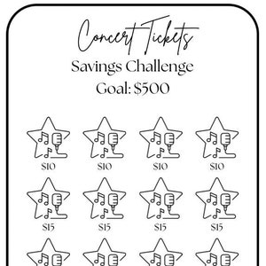 Konzertkarten Spar-Challenge ~ Sparen Sie 500 Dollar ~ Kleines Budget ~ Passt in A6 Umschläge ~ PDF