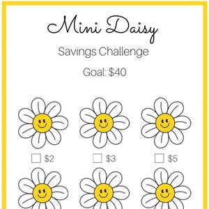 Mini Daisy Savings Challenge ~ Low Budget ~ Save 40 Dollars ~ Fits Inside A6 Envelopes ~ PDF