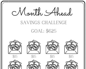 Month Ahead Savings Challenge ~ Save 625 Dollars ~ Personal Finance ~ Fits Inside A6 Envelopes ~ PDF