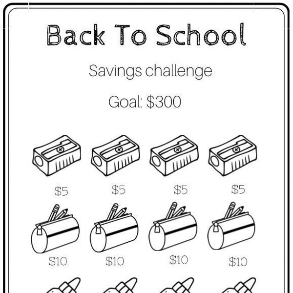 Mini Savings Challenge ~ Back To School Challenge ~ Save 300 Dollars ~ Low Budget ~ Fits A6 Envelope ~ PDF~ Printable