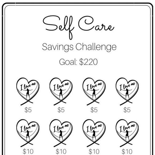 Mini Savings Challenge ~ Self Care ~ Self Love ~ Save 220 Dollars ~ Low Budget ~ Fits A6 Cash envelope ~ PDF