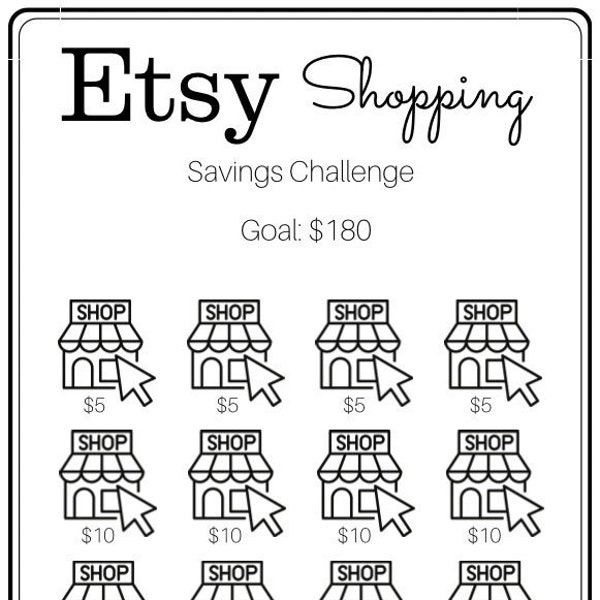 Mini Savings Challenge ~ Etsy Shopping Savings Challenge ~ Save 180 Dollars ~ Low Budget ~ Fits A6 Cash Envelope ~ PDF ~ Printable