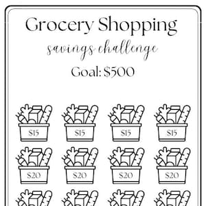 Grocery Shopping Savings Challenge ~ Save 500 Dollars ~ Fits A6 Cash Envelope ~ PDF