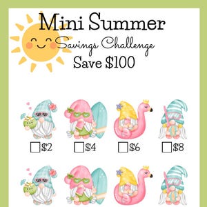 Mini Gnomes Summer Savings Challenge: Save 100 Dollars, Printable A6 Envelope Insert (PDF)