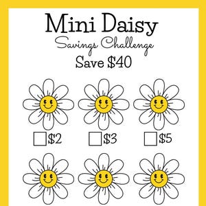 Mini-Daisy-spaaruitdaging: bespaar 40 dollar, afdrukbare A6-envelop insteekkaart (pdf)