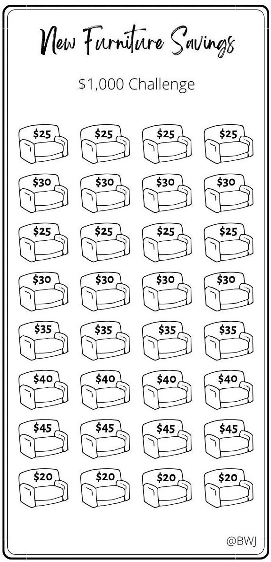 Mini Savings Challenge Furniture Savings Challenge Save Etsy