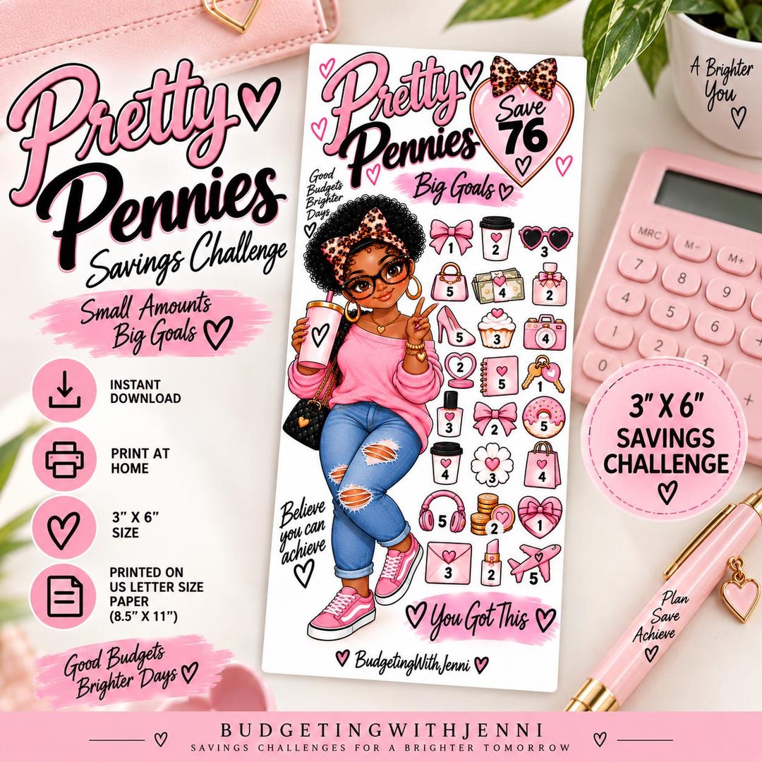 NEW* Pretty Pennies Savings Challenge: Save 76 Dollars, Printable