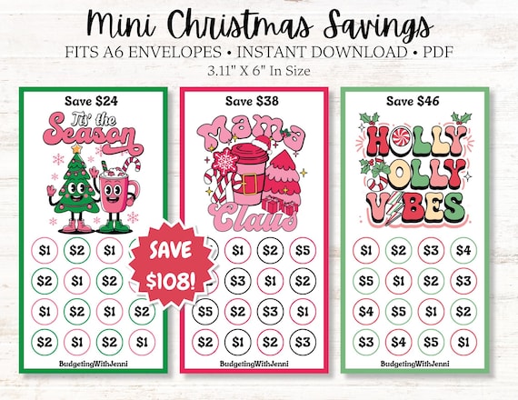 Mini Christmas Savings Challenges: A6 Envelope Inserts (PDF Download)