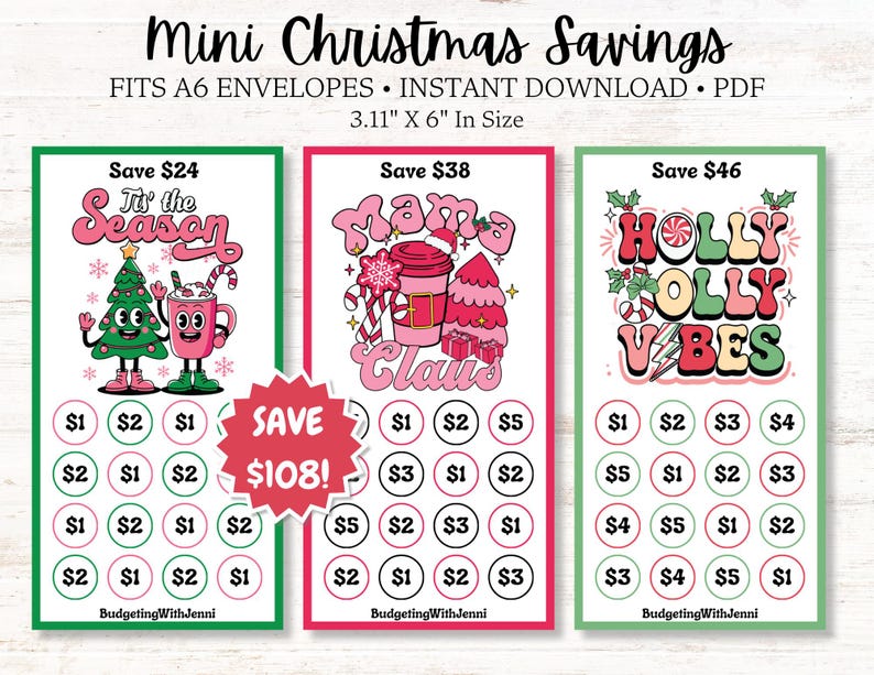 Mini Christmas Savings Challenges: A6 Envelope Inserts (PDF Download) image 1