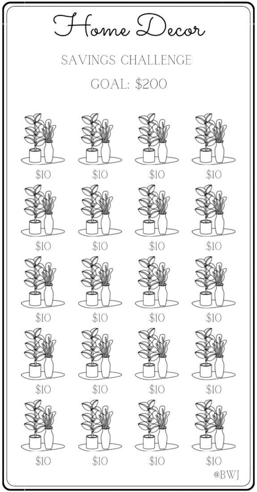 Home Decor Savings Challenge: Save 200 Dollars, Printable A6 Envelope ...