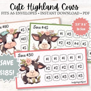 Highland Cows Savings Challenges: Fits Inside A6 Budget Envelopes (PDF Download)