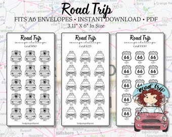 Road Trip Savings Challenges ~ Save 675 Dollars ~ Fits Inside A6 Cash Envelope ~ PDF