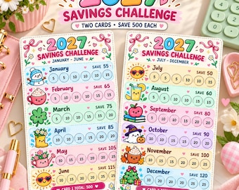 NEW* 2027 Savings Challenge: Save 1000 Dollars, Printable A6 Envelope Inserts (Digital Download)