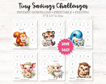Tiny Savings Challenges ~ Save 60 Dollars ~ Low Budget ~ 3 X 3.5 Inches ~ PDF & PNG